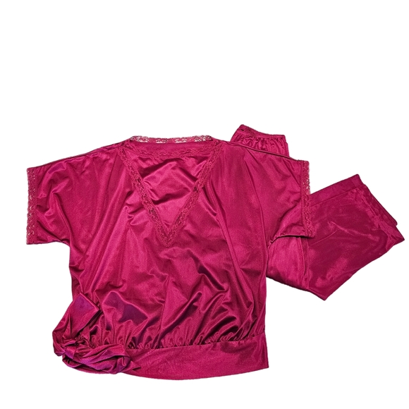 Retro 1980s 2 piece Pajama set Lace Detail Side Tie Top size M - Picture 5 of 16